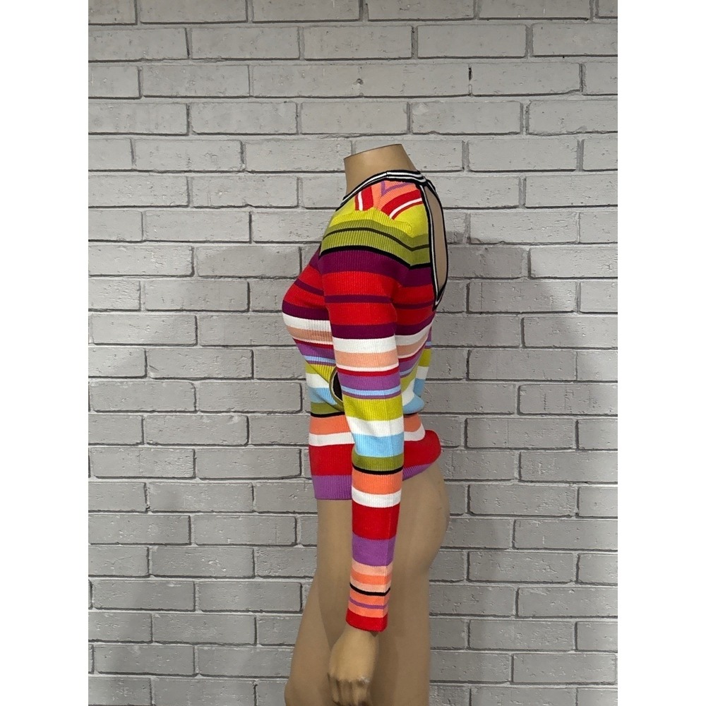 Old Navy x CJR Rainbow Stripe Ribbed Knit Top Open Back Cutout Multi-Color | L - Picture 9 of 14